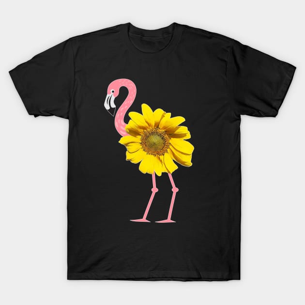 Pink Flamingo Yellow Sunflower Bird Body T-Shirt by Rosemarie Guieb Designs